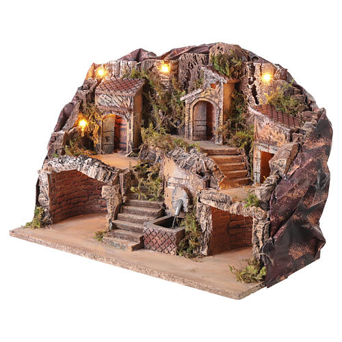 Pueblo 35x50x30 cm iluminado fuente funcionando belén napolitano 6-8 cm 3