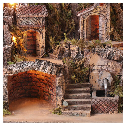Village illuminé 35x50x30 cm avec fontaine VRAIE pour crèche napolitaine 6-8 cm 2