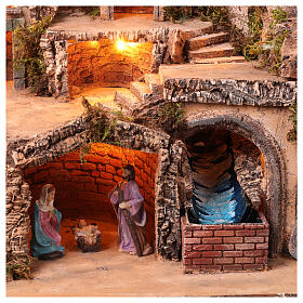 Décor lumineux 45x35x35 cm mouvement moulin cascade crèche napolitaine 6-8 cm