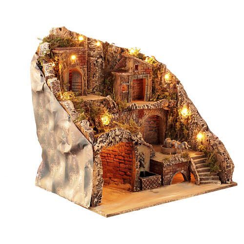 Illuminated village with REAL fountain and animated mill for 8-10 cm Neapolitan Nativity Scene, 50x40x50 cm 6