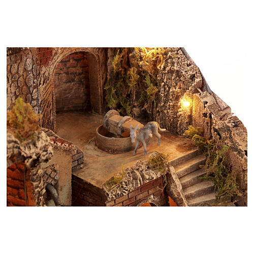 Village illuminé VRAIE fontaine moulin en mouvement Crèche Napolitaine 8-10 cm 50x40x50 cm 7