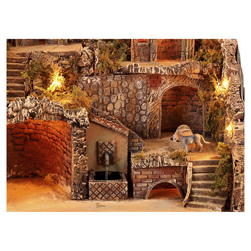 Borgo 50x40x50 cm illuminato fontana VERA mulino in movimento Presepe Napoletano 8-10 cm 2