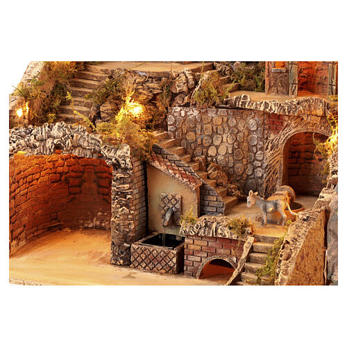 Illuminated Village with Fountain and REAL Moving Mill for Neapolitan Nativity 8-10 cm 4