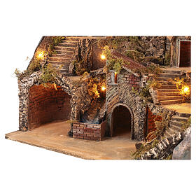 Illuminated village with working waterfall and mill for 8-10 cm Neapolitan Nativity Scene, 60x40x55 cm