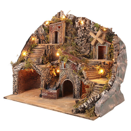 Pueblo iluminado 60x40x55 cm cascada que funciona Belén Napolitano 8-10 cm 3