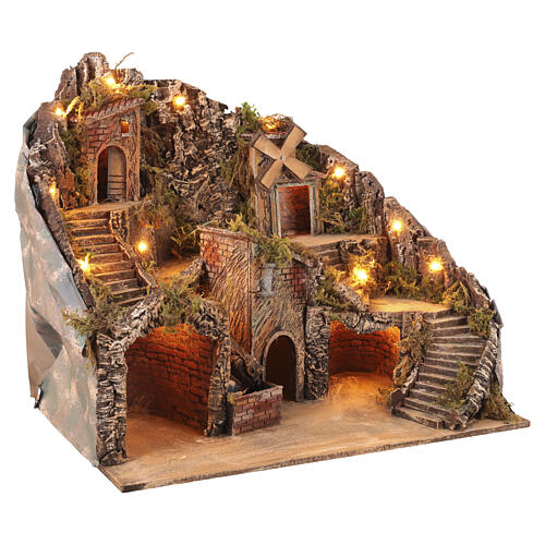 Pueblo iluminado 60x40x55 cm cascada que funciona Belén Napolitano 8-10 cm 5