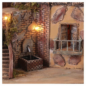 Illuminated setting with REAL fountain and mill for 6-8 cm Neapolitan Nativity Scene, 50x60x35 cm