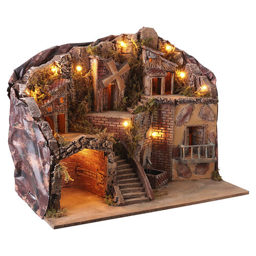 Décor illuminé 50x60x35 cm moulin et VRAIE fontaine pour crèche napolitaine 6-8 cm 5