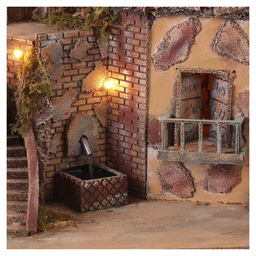 Aldeia Iluminada 47x60x35 cm com moinho e fonte REAL para Presépio Napolitano 6-8 cm 2