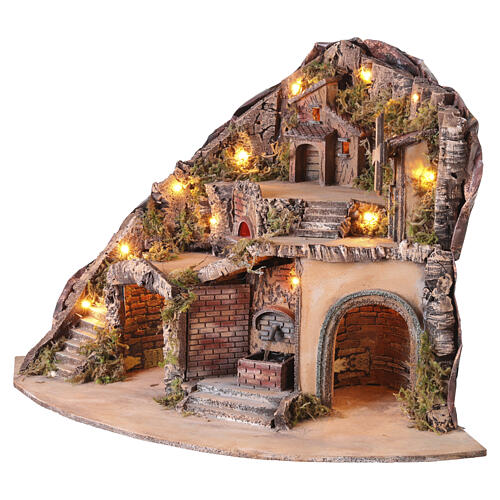 Village d'angle illuminé 50x85x60 cm avec moulin, fontaine et four pour crèche napolitaine 8-10 cm 3
