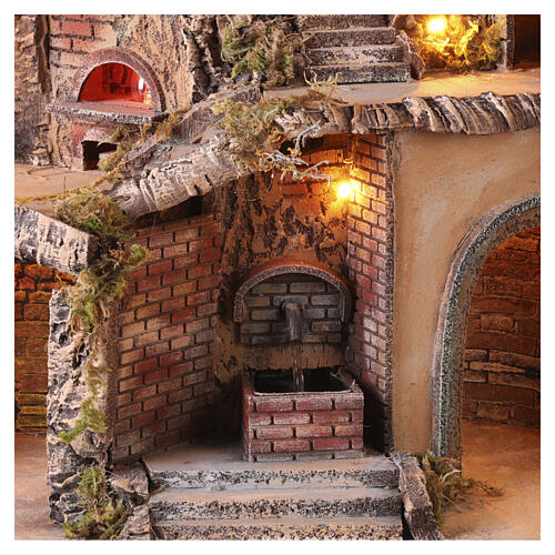 Borgo angolare illuminato 50x85x60 con mulino fontana forno Presepe Napoli 8-10 cm 2