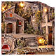 Borgo angolare illuminato 50x85x60 con mulino fontana forno Presepe Napoli 8-10 cm s4