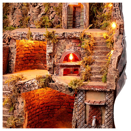 Pueblo 60x45x60 cm iluminado movimiento molino verdadera fuente Belén Nápoles 8-10 cm 4