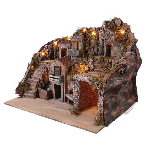 Pueblo iluminado 50x50x60 cm horno cascada VERDADERA Belén Napolitano 8-10 cm 3