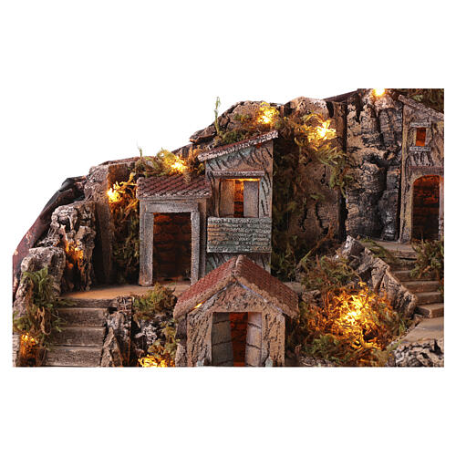 Vila iluminada 50x50x60 cm com forno e cascata funcional para Presépio Napolitano 8-10 cm 4