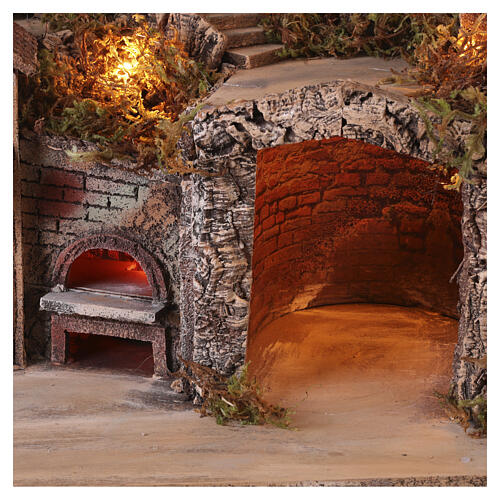 Illuminated village working waterfall oven 50x50x60, Neapolitan Nativity scene 8-10 cm 2