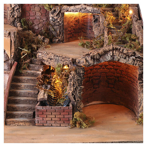 Lighted Nativity Village 60x70x50 cm with working oven mill waterfall, Naples 8-10 cm 4