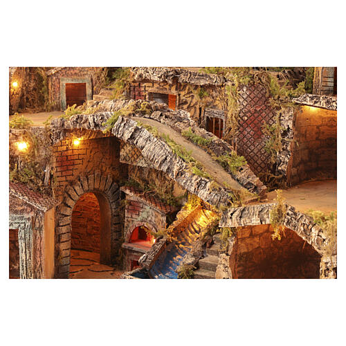 Borgo illuminato 75x50x70 cm con mulino ponte cascata vera forno Presepe Napoletano 10-12 cm 4