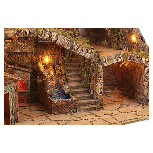 Vila iluminada 75x50x70 cm com moinho, ponte e cascata para Presépio Napolitano 10-12 cm 7