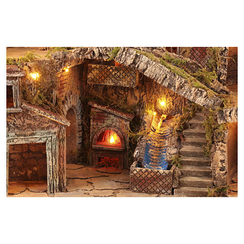 Illuminated village 75x50x70 cm with mill bridge real waterfall oven Neapolitan Nativity 10-12 cm 2