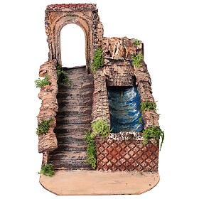 Cascade animée avec arc et escalier 20x17x25 cm crèche de Naples 6-8 cm