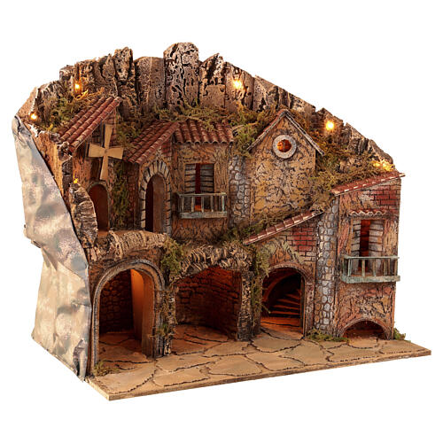 Illuminated village with moving mill for 10-12 cm Neapolitan Nativity Scene, 70x45x60 cm 6