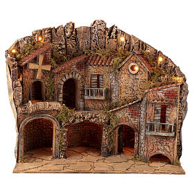 Village éclairé 70x45x60 cm moulin animé crèche Naples 10-12 cm