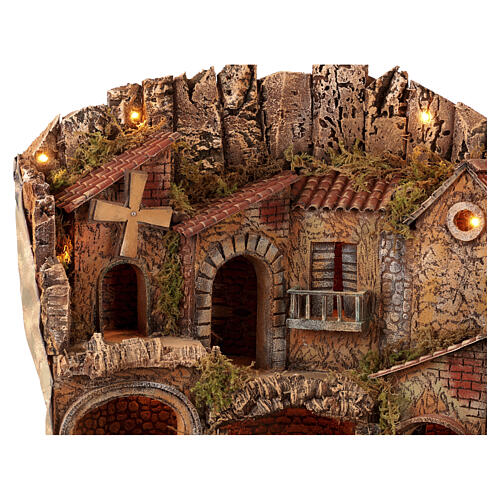 Borgo 70x45x60 cm illuminato mulino in movimento presepe Napoli 10-12 cm 3