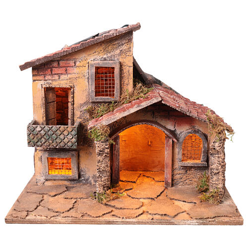Casa illuminata 35x25x30 cm Presepe Napoletano 8-10 cm 1