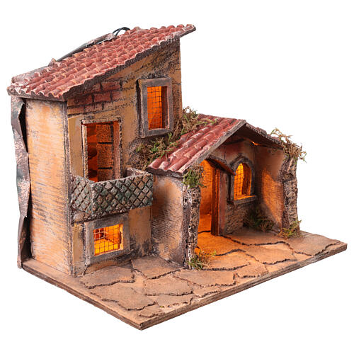 Casa illuminata 35x25x30 cm Presepe Napoletano 8-10 cm 3