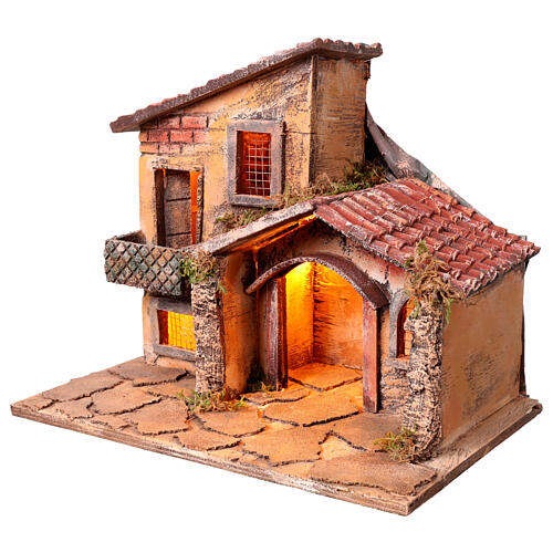 Oświetlony dom 35x25x30 cm, szopka neapolitańska 8-10 cm 2