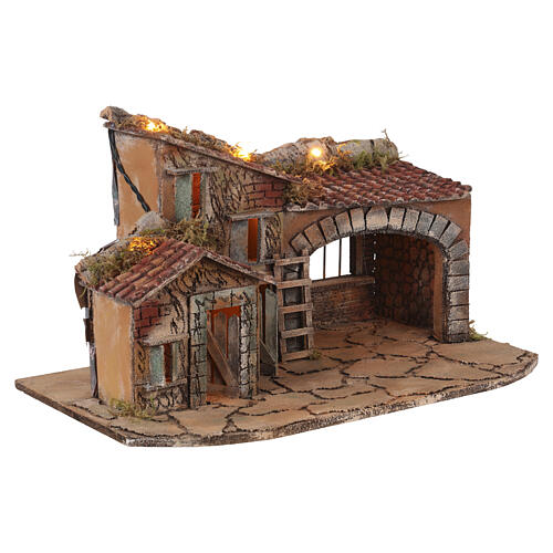 Illuminated house with barn, 55x30x30 cm, 8-10 cm Neapolitan Nativity Scene 3