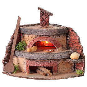 Wood-fired oven with electrical fire effect 15x11x13 cm Neapolitan Nativity Scene 8-10 cm