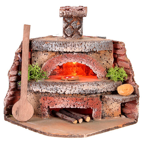 Forno per la pizza illuminato effetto fiamma 10x12x10 cm Presepe Napoli 6-8 cm 1