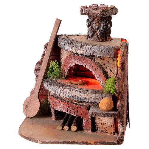 Forno per la pizza illuminato effetto fiamma 10x12x10 cm Presepe Napoli 6-8 cm 2