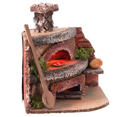 Forno per la pizza illuminato effetto fiamma 10x12x10 cm Presepe Napoli 6-8 cm 3