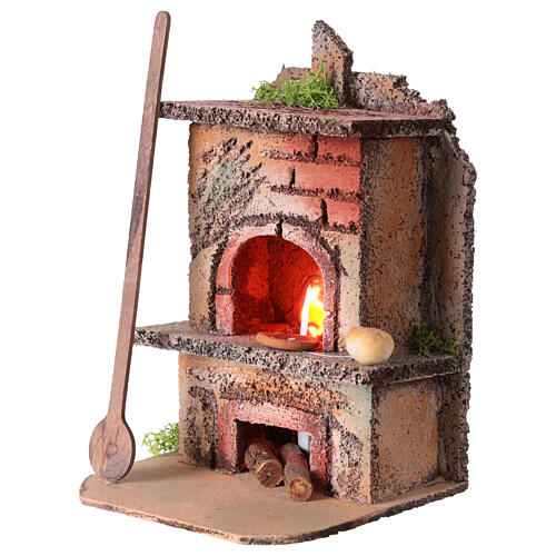 Oświetlony piec opalany drewnem - 10x9x15 cm, do szopki neapolitańskiej 8-10 cm, zasilany elektrycznie 2