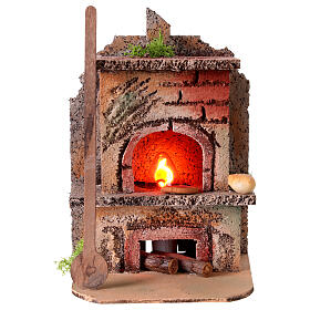 Illuminated wood-fired oven 10x9x15 cm Neapolitan Nativity Scene 8-10 cm