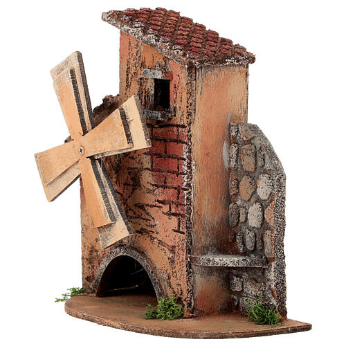 Mulino a vento funzionante 15x10x18 cm Presepe Napoletano 6-8 cm 3
