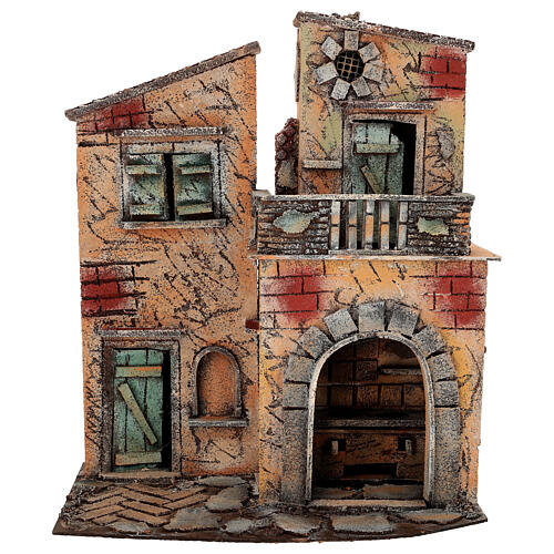 Casa con cucina e balcone 40x35x20 cm Presepe Napoletano 8-10 cm 1
