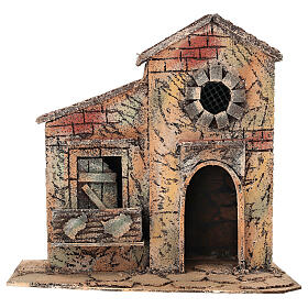 House with balcony and round window, 26x16x25 cm, for 6-8 cm Neapolitan Nativity Scene