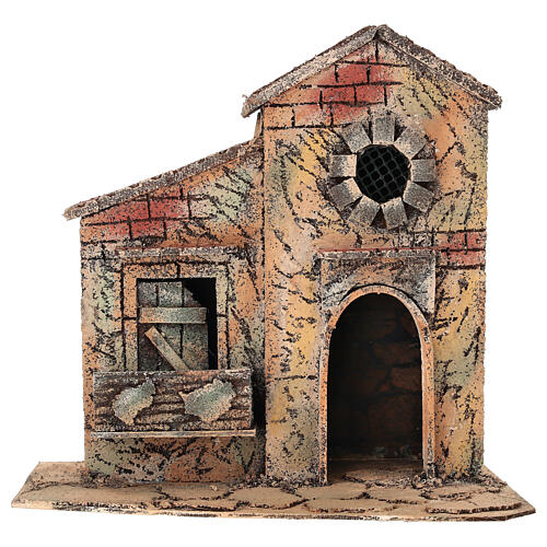 Domek z balkonem i okrągłym oknem 25x15x25 cm - szopka neapolitańska 6-8 cm 1
