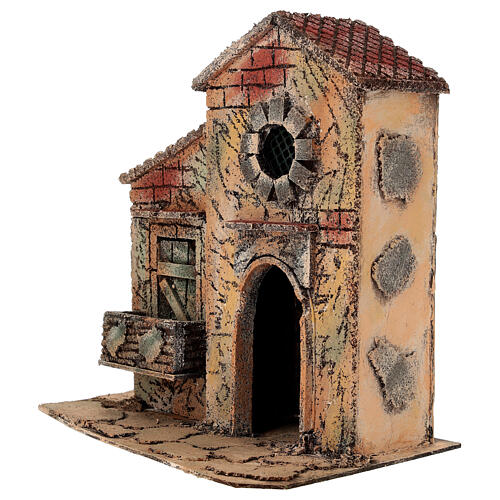Domek z balkonem i okrągłym oknem 25x15x25 cm - szopka neapolitańska 6-8 cm 3