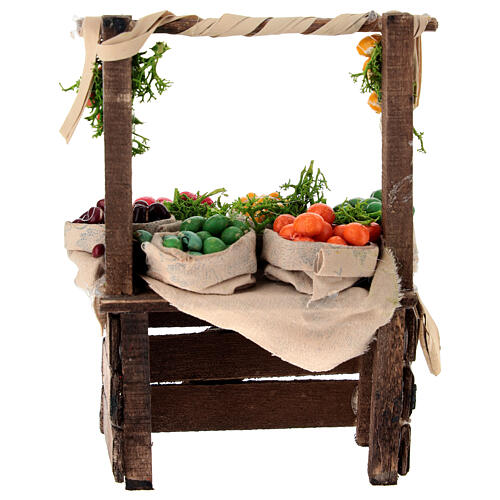 Marktstand mit Früchten aus Terrakotta in Jutesäcken, im neapolitanischen Stil, für 10–12 cm Krippe – Krippenzubehör 5