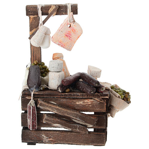 Olive, cheese and cold cuts stall for 10-12 cm Neapolitan Nativity Scene, terracotta 1