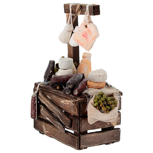 Banco olive formaggi salumi presepe napoletano 10-12 cm terracotta 3