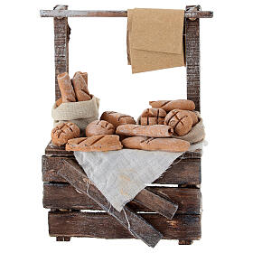 Marktstand mit Brot aus Terrakotta, im neapolitanischen Stil, für 10–12 cm Krippe – Krippenzubehör
