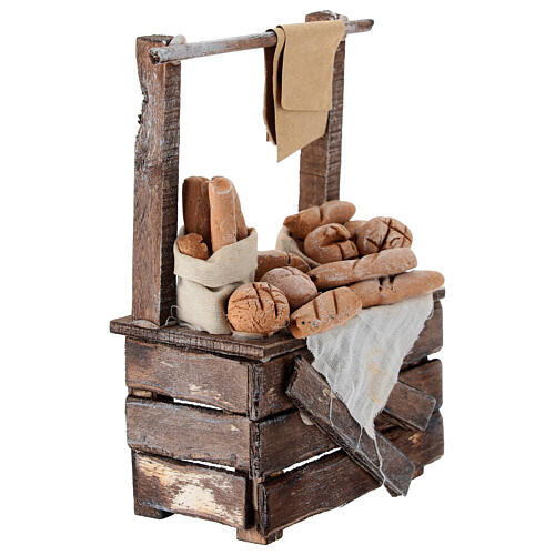 Marktstand mit Brot aus Terrakotta, im neapolitanischen Stil, für 10–12 cm Krippe – Krippenzubehör 3