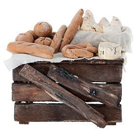 Marktstand mit Brot und Käse aus Terrakotta, im neapolitanischen Stil, für 10–12 cm Krippe – Krippenzubehör