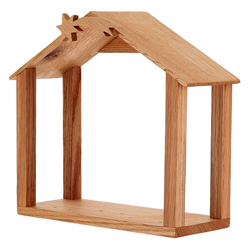 Belén de vidrio colorido con cabaña de madera 10